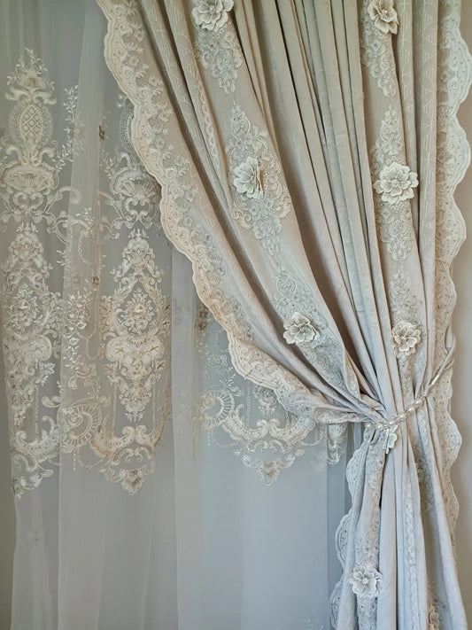 Custom made velvet curtain French Rococo Lace Three-dimensional Plate Embroidery for living room, dining room, bedrooms