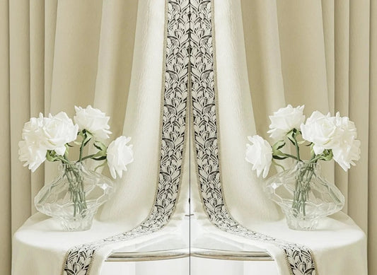 hand made Thicken Luxury French Chenille Fashion Off White Curtains, Thickened Blackout Window, custom size